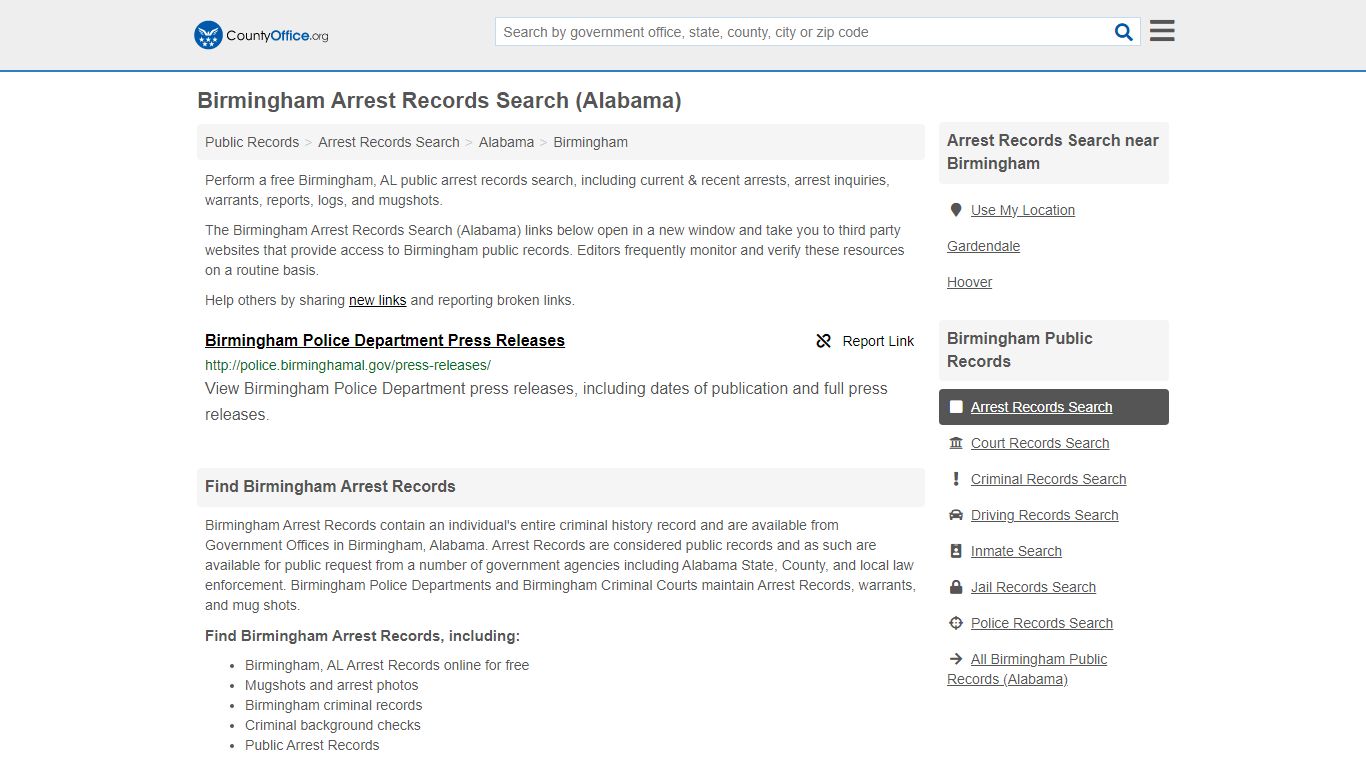 Arrest Records Search - Birmingham, AL (Arrests & Mugshots) - County Office